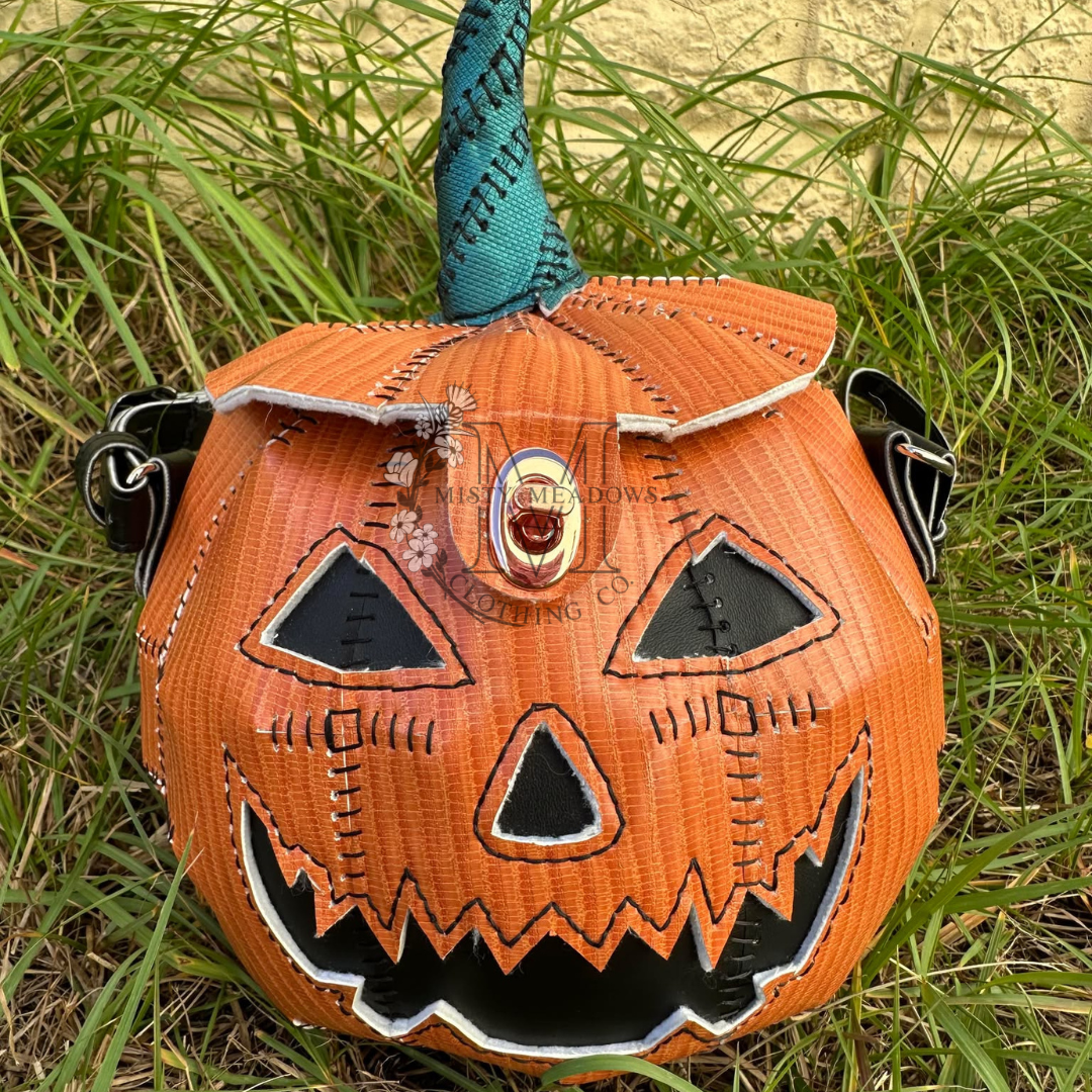 Handstitched Handmade Pumpkin Jack-O-Lantern Purse Bag!